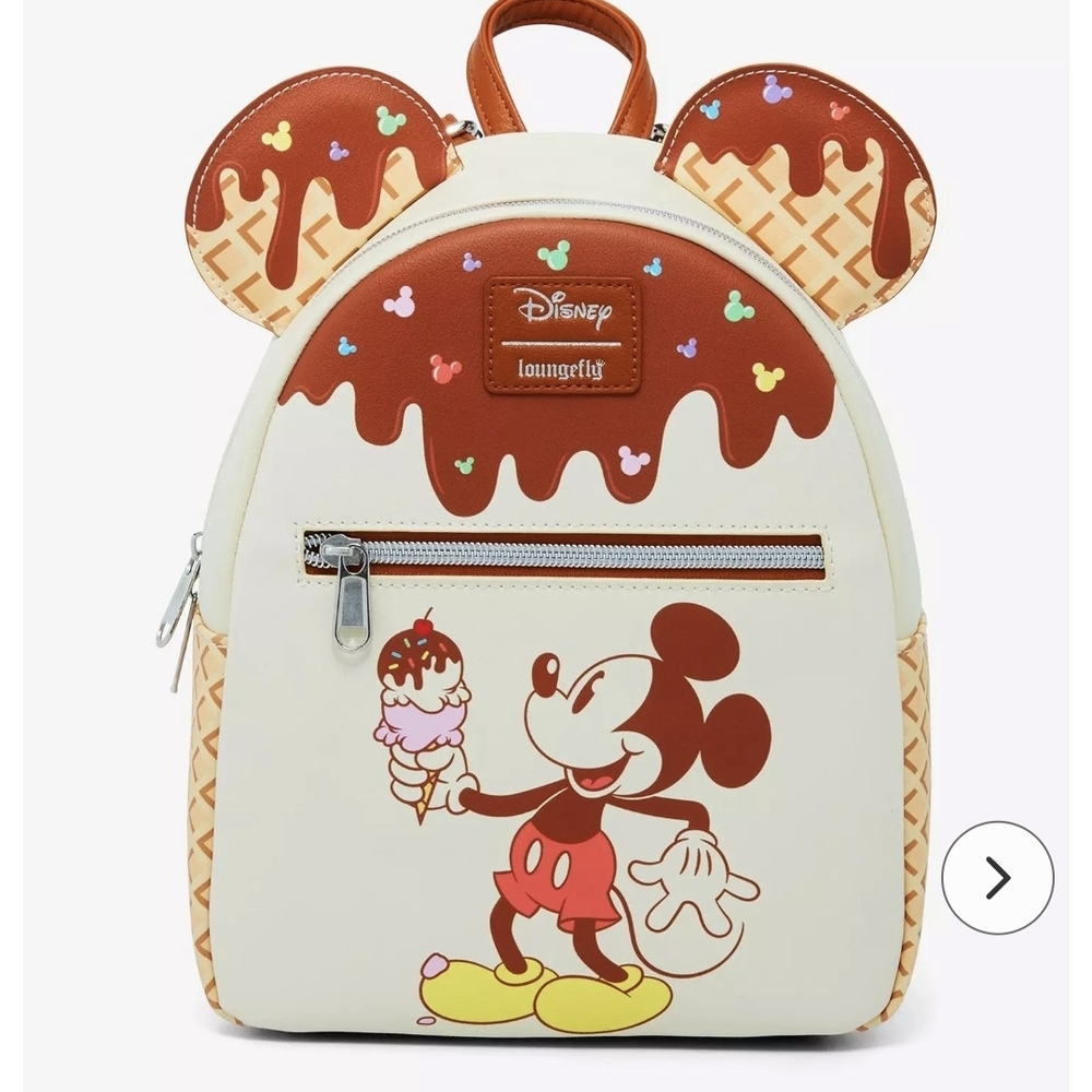 Loungefly Disney Mickey Mouse Ice Cream Sundae Cream and Brown Mini Backpack
